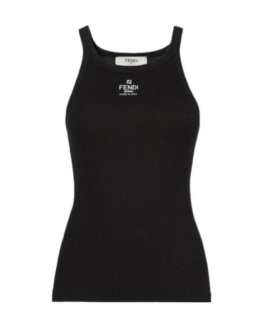 Fendi Black Top With Embroidered Logo