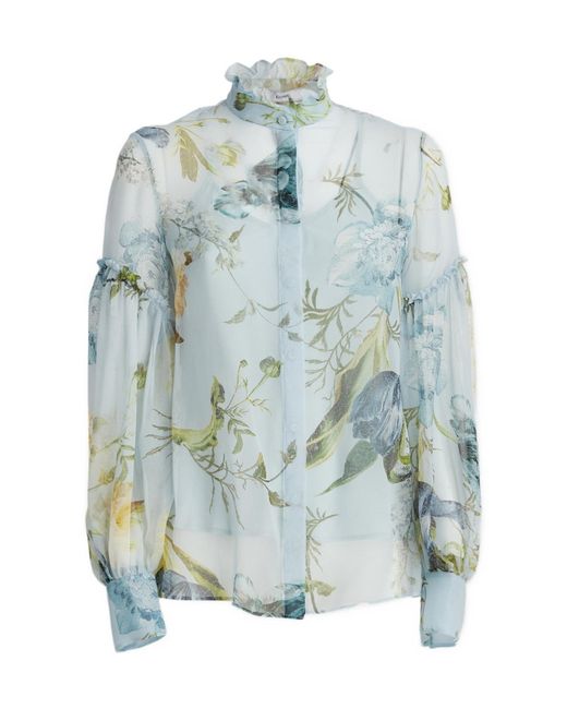 Erdem Blue Flower Print Long-Sleeve Shirt