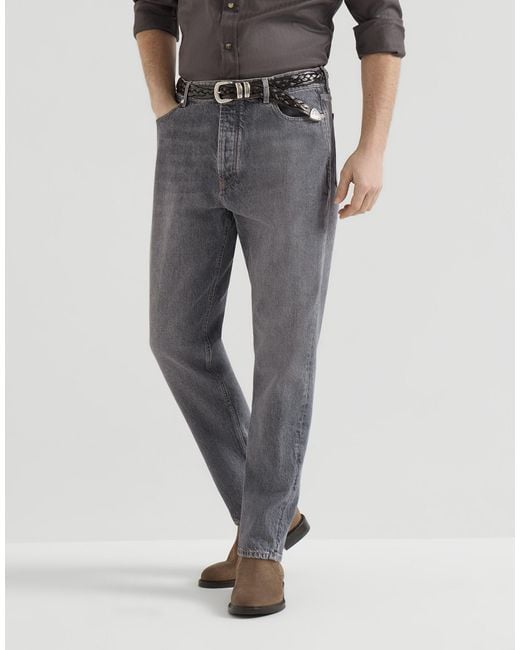 Brunello Cucinelli Gray Greyscale Denim Iconic Fit Five-Pocket Trousers for men