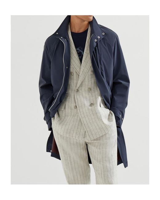Brunello Cucinelli Blue Detachable-Hood Parka Coat for men