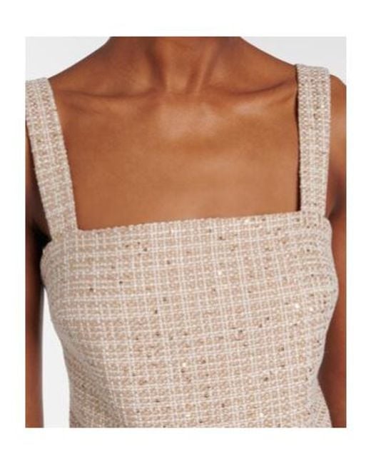 Elie Saab Natural Checked Sequined Tweed Crop Top