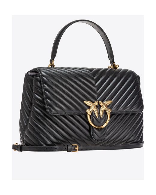 Pinko Black Love-Birds Logo Plaque Quilted Shoulder Bag