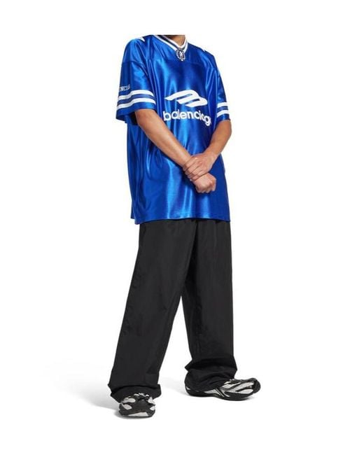 Balenciaga Blue 3B Football V-Neck Oversized T-Shirt for men