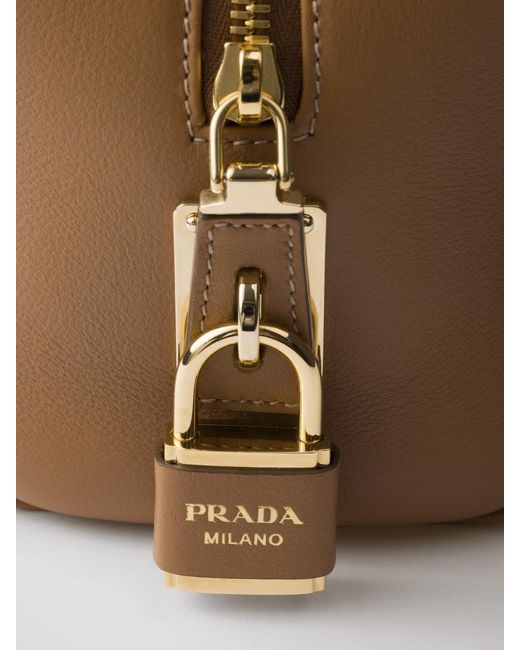 Prada Brown Re-Nylon And Leather Medium Top-Handle Bag With Padlock