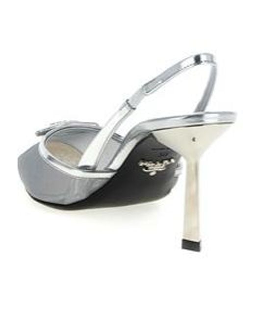 Prada White Mesh-Panelled Slingback Pumps
