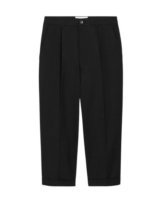 AMI Black Ami Pleated Straight Leg Trousers for men