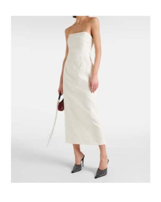 Magda Butrym White Strapless Silk Taffeta Midi Dress