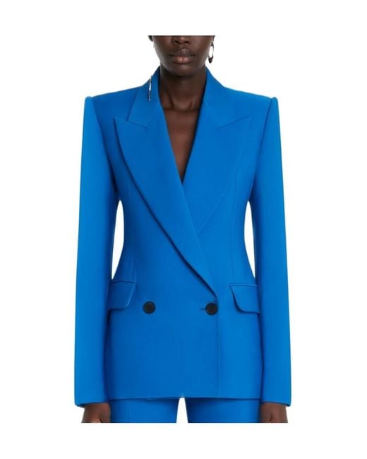 McQueen Blue Double-Breasted Long-Sleeved Blazer