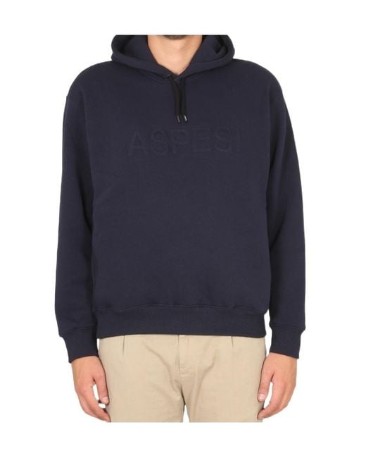 Aspesi Blue Drawstring Long-Sleeved Hoodie for men