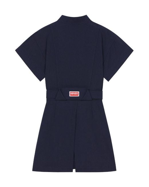 KENZO Blue Kimono Flared Cut Mini Dress
