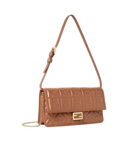 Fendi Brown Baguette Ff Embossed Chain-Linked Wallet