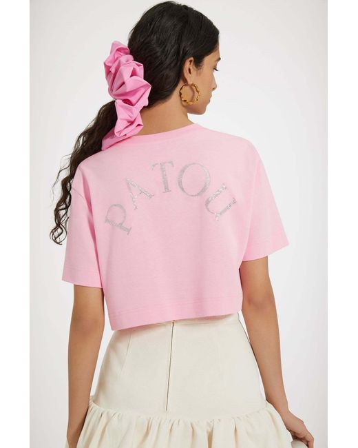 Patou Pink Logo Embellished Cropped T-Shirt
