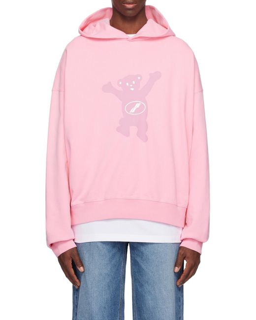 we11done Pink Logo Print Cotton Hoodie for men