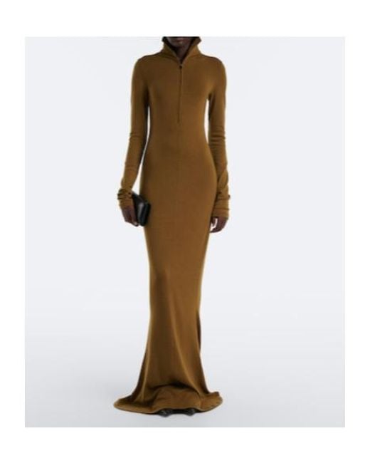Mugler Brown Wool-Blend Jersey Polo Dress
