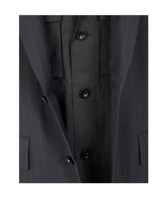 Sacai Blue Pinstriped Button Jacket for men
