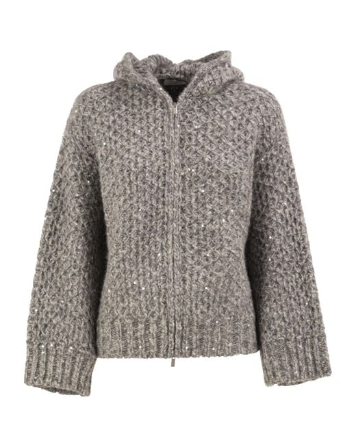 Peserico Gray Zip Fastening Hooded Cardigan