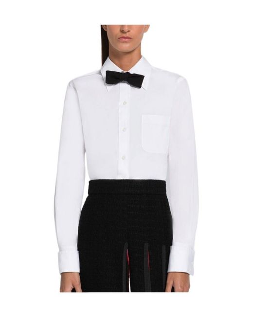 Thom Browne White Logo-Patch Long-Sleeved Shirt