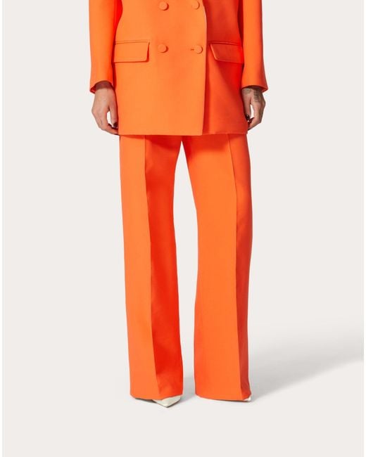 Valentino Orange Pleated Wide Leg Trousers