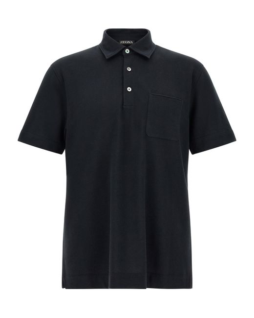 Zegna Black Chest Pocket Short-Sleeved Polo Shirt for men