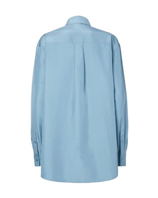 Fendi Blue Long-Sleeved Oversized Poplin Shirt