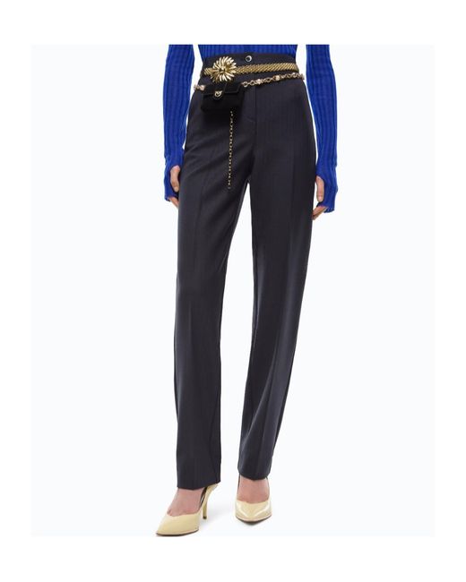 Pinko Blue Stretch Wool-Blend Cigarette Trousers