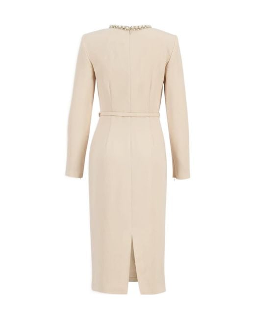 Roland Mouret Natural Twisted Drape Pearl-Trim Dress