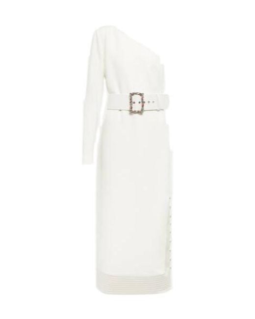 Safiyaa White Asymmetrical Crêpe Midi Dress