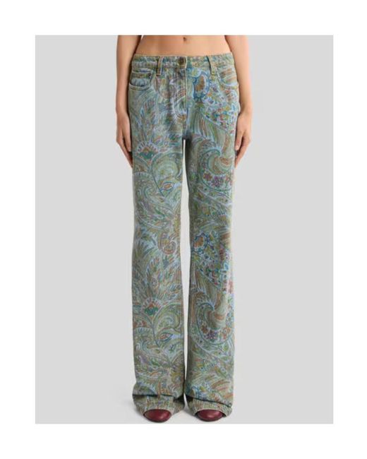 Etro Green Paisley Patterned Jeans