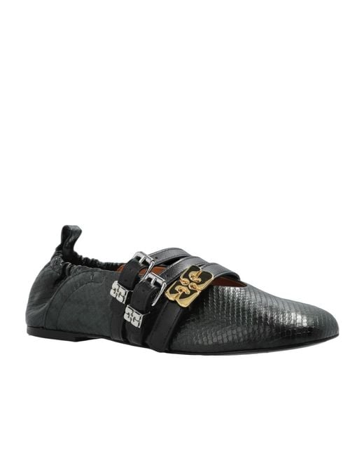 Ganni Black Buckled Strap Ballet Flats