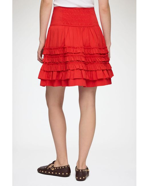 Ganni Red Ruched Detail Drop-Waist Skirt