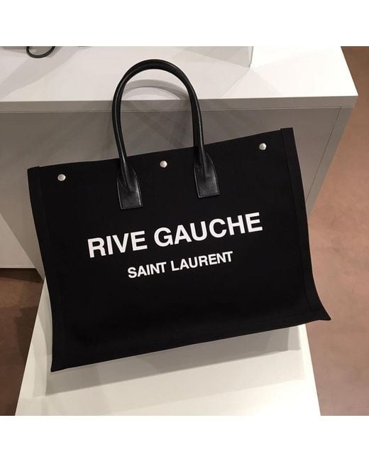 Saint Laurent Black Rive Gauche Logo Printed Tote Bag