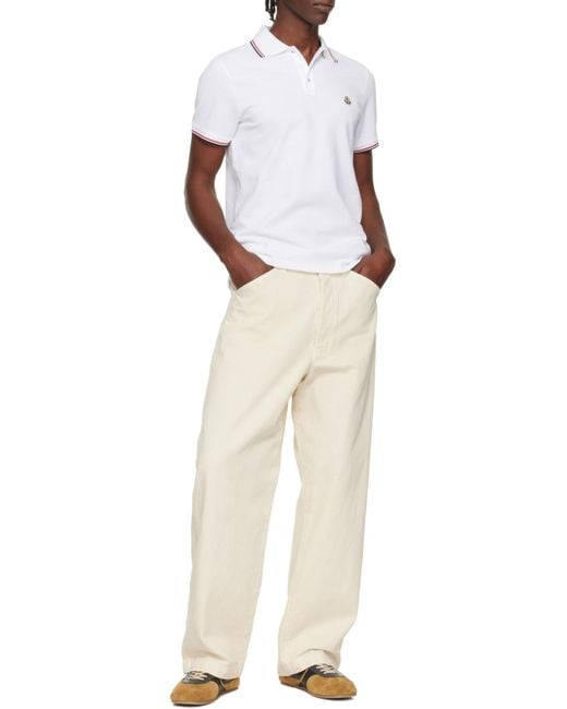 Moncler White Logo Patch Short-Sleeved Polo Shirt for men