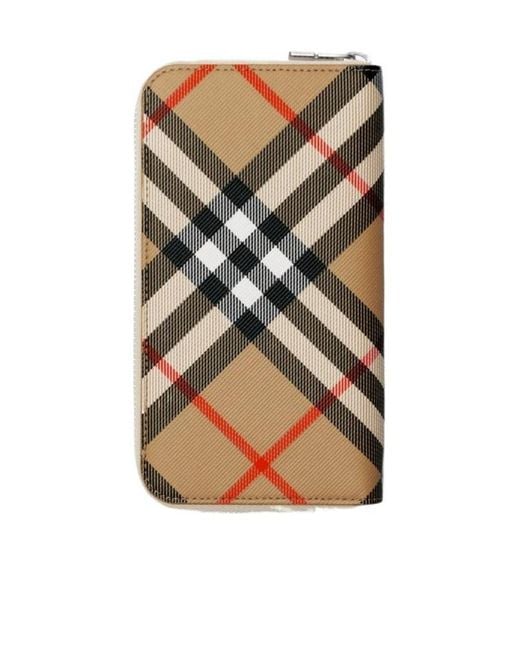 Burberry Green Checkered Zip-Around Wallet for men