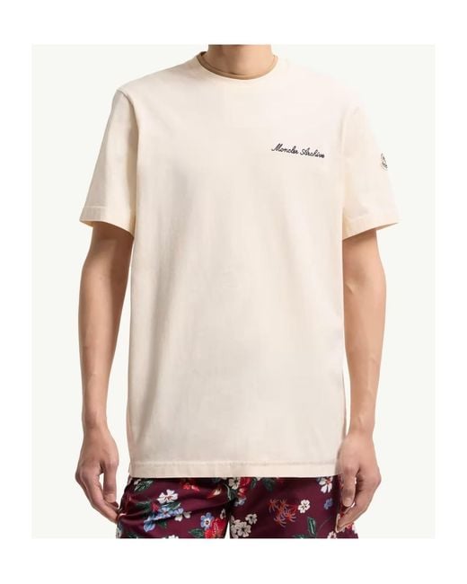 Moncler White Logo Embroidered Crewneck T-Shirt for men
