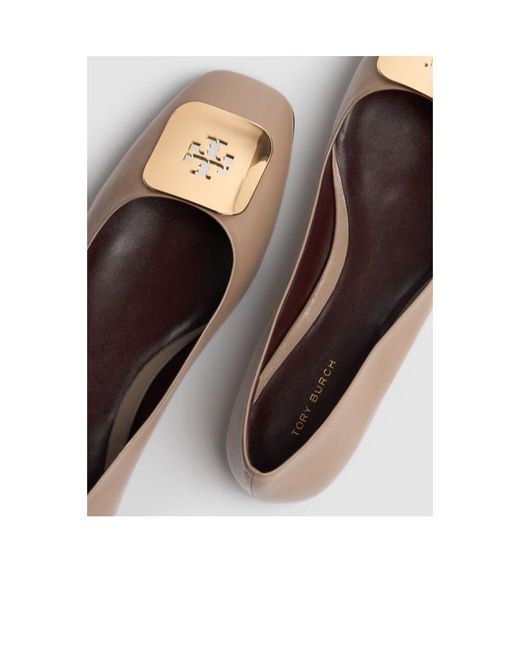 Tory Burch Brown Square-Toed Ballet Flats