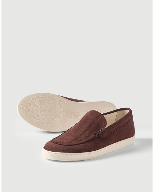 Brunello Cucinelli Brown Chevron-Effect Suede Loafer Sneakers for men