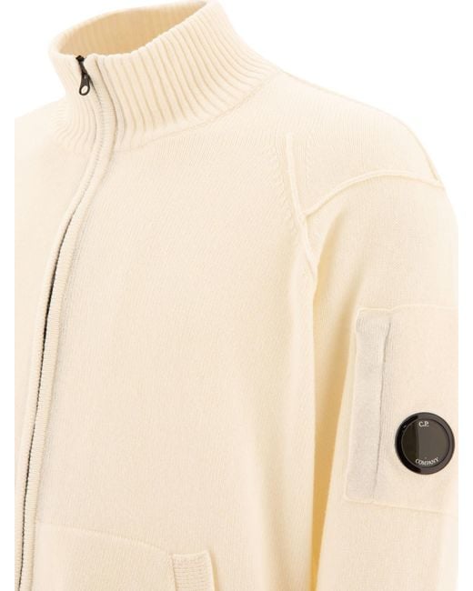C P Company Natural Lens Detailed Zip-Up Knitted Cardigan for men