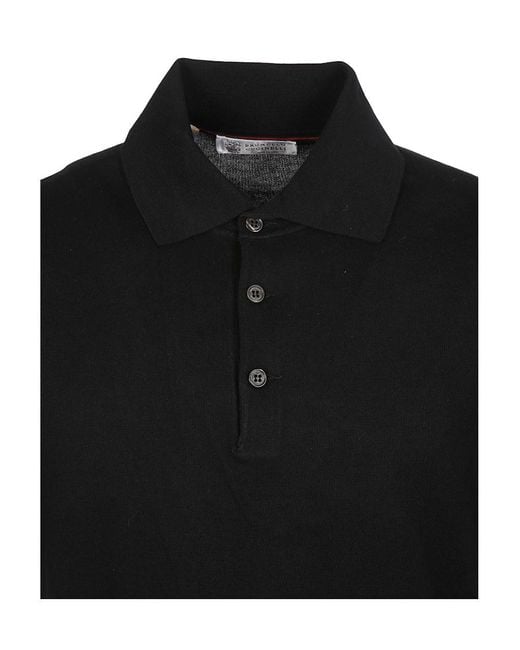 Brunello Cucinelli Black Short-Sleeved Buttoned Polo Shirt for men