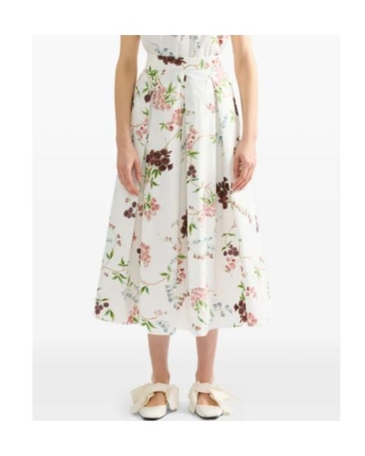 Erdem White Floral-Pattern Midi Skirt