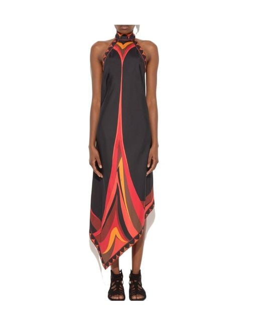 Emilio Pucci Red Pucci Printed Halterneck Maxi Dress