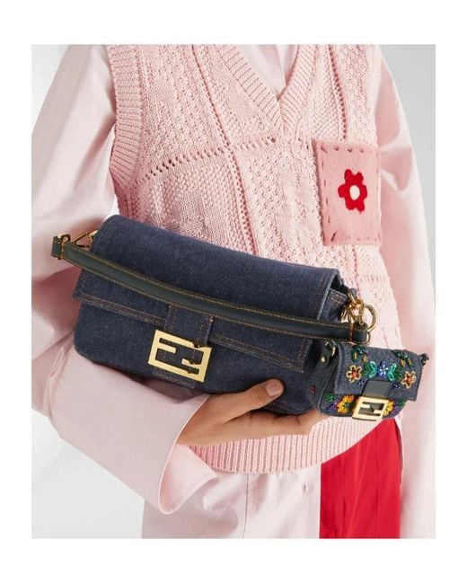 Fendi Blue Baguette Logo Shoulder Bag