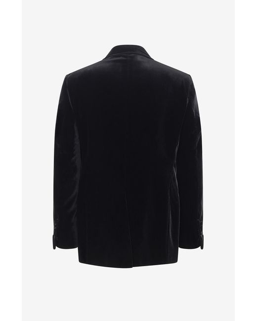 Tom Ford Blue Single-Breasted Velvet Blazer for men