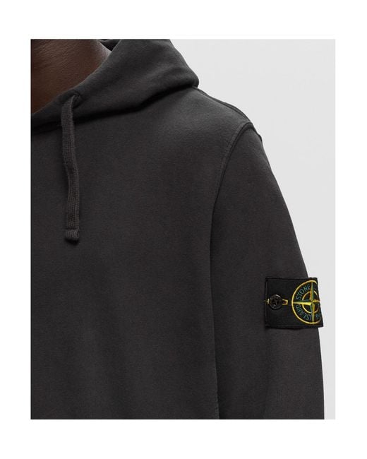 Stone Island Black Compass Patch Drawstring Hoodie for men