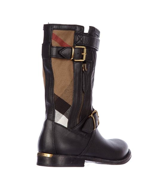Burberry Black Plaid Canvas Short Boots