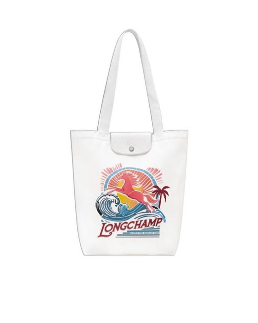 Longchamp White Le Pliage Collection Tote Bag