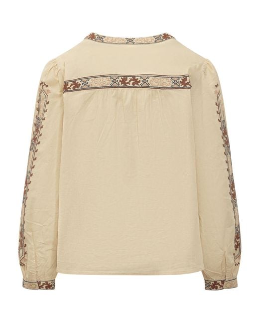 Ba&sh Natural Faustina Embroidered Buttoned Top