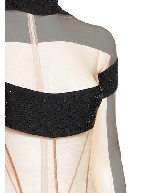 Mugler Black Decorative Tulle Knit Bodysuit