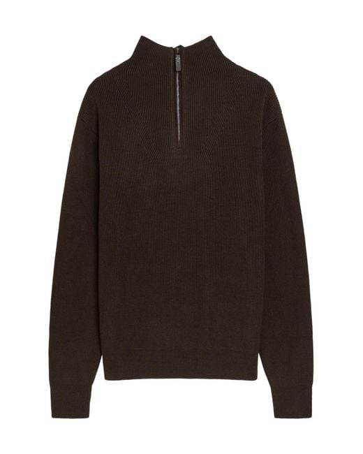 Tod's Brown Ribbed Half-Zip Silk And Cotton-Blend Jumper for men