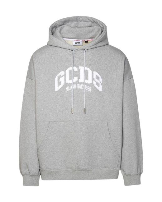 Gcds Gray Logo Hooded Sweater for men