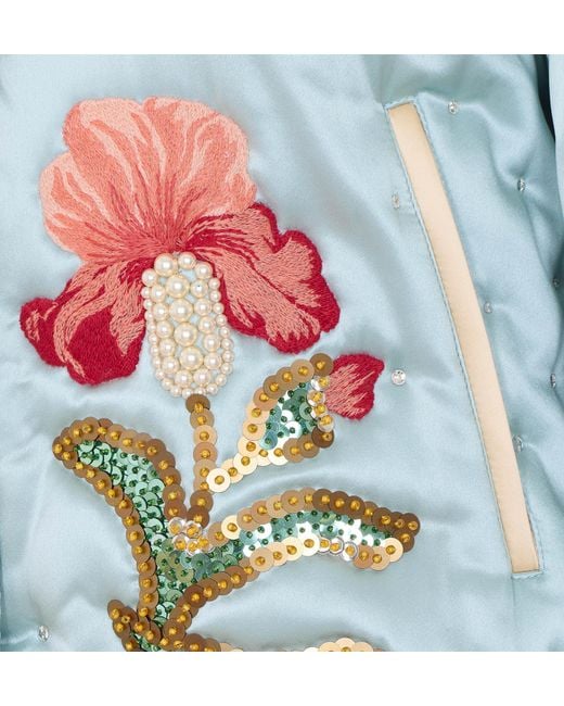 Valentino Blue Floral Embellished Button-Up Quilted Jacket
